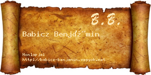 Babicz Benjámin névjegykártya